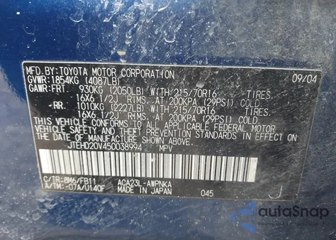 2005 Toyota Rav4 z USA, uszkodzony, nr VIN JTEHD20V450038994